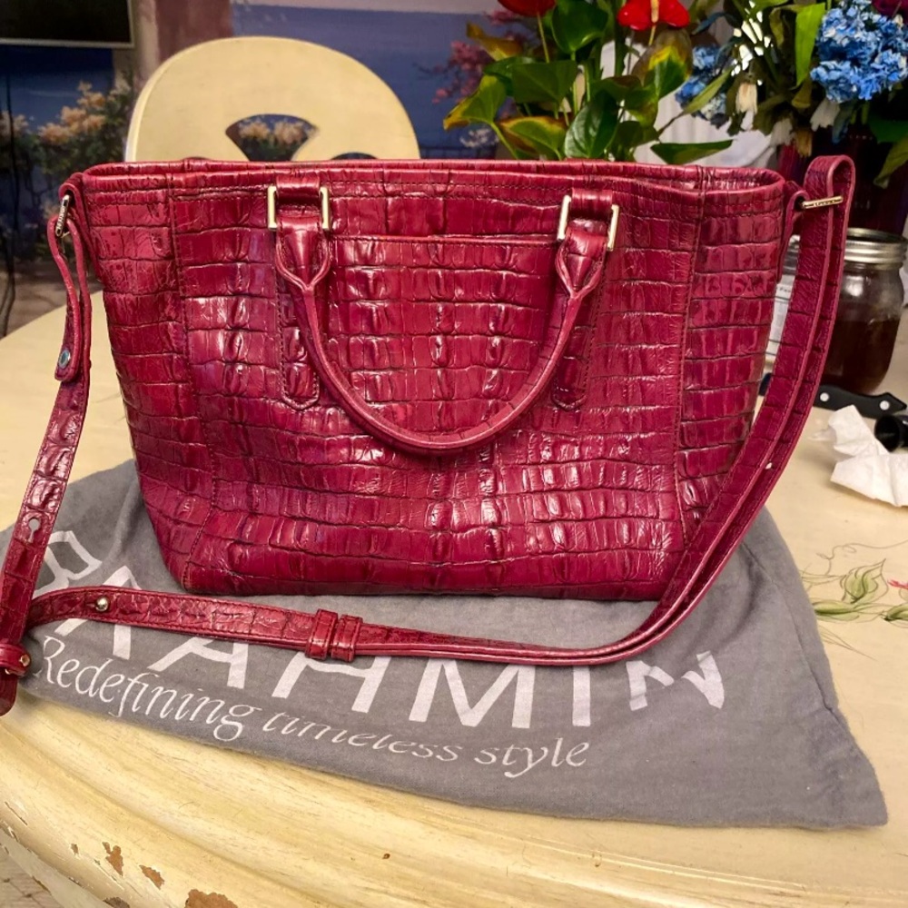 Brahmin red crocodile purse
